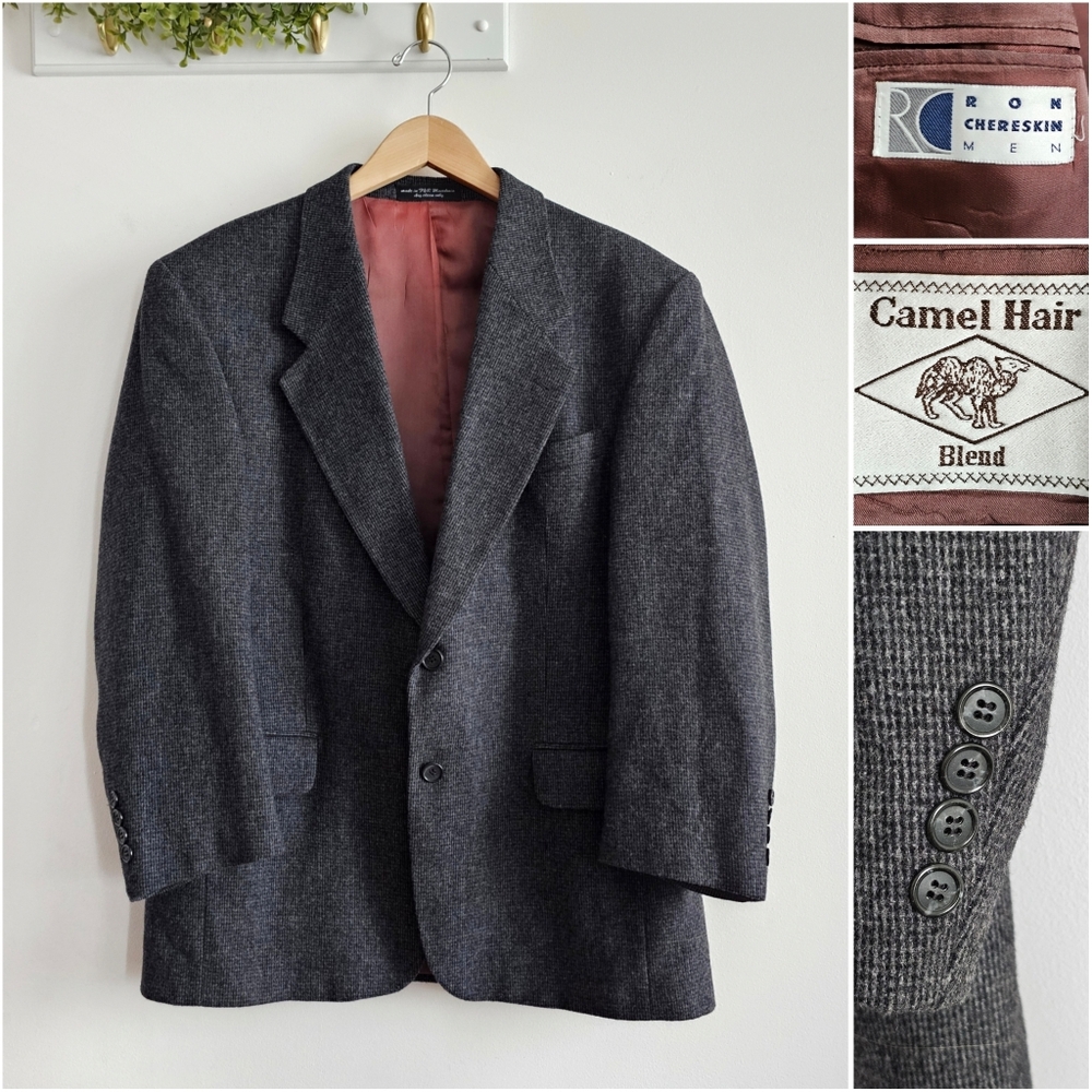Ron Chereskin Camel Hair Blend Blazer Men’s Size 40 Charcoal Gray Luxury Vintage